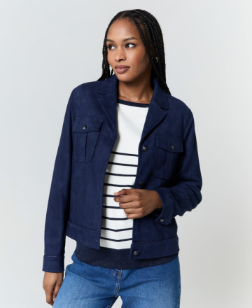 Veste courte marine à col tailleur