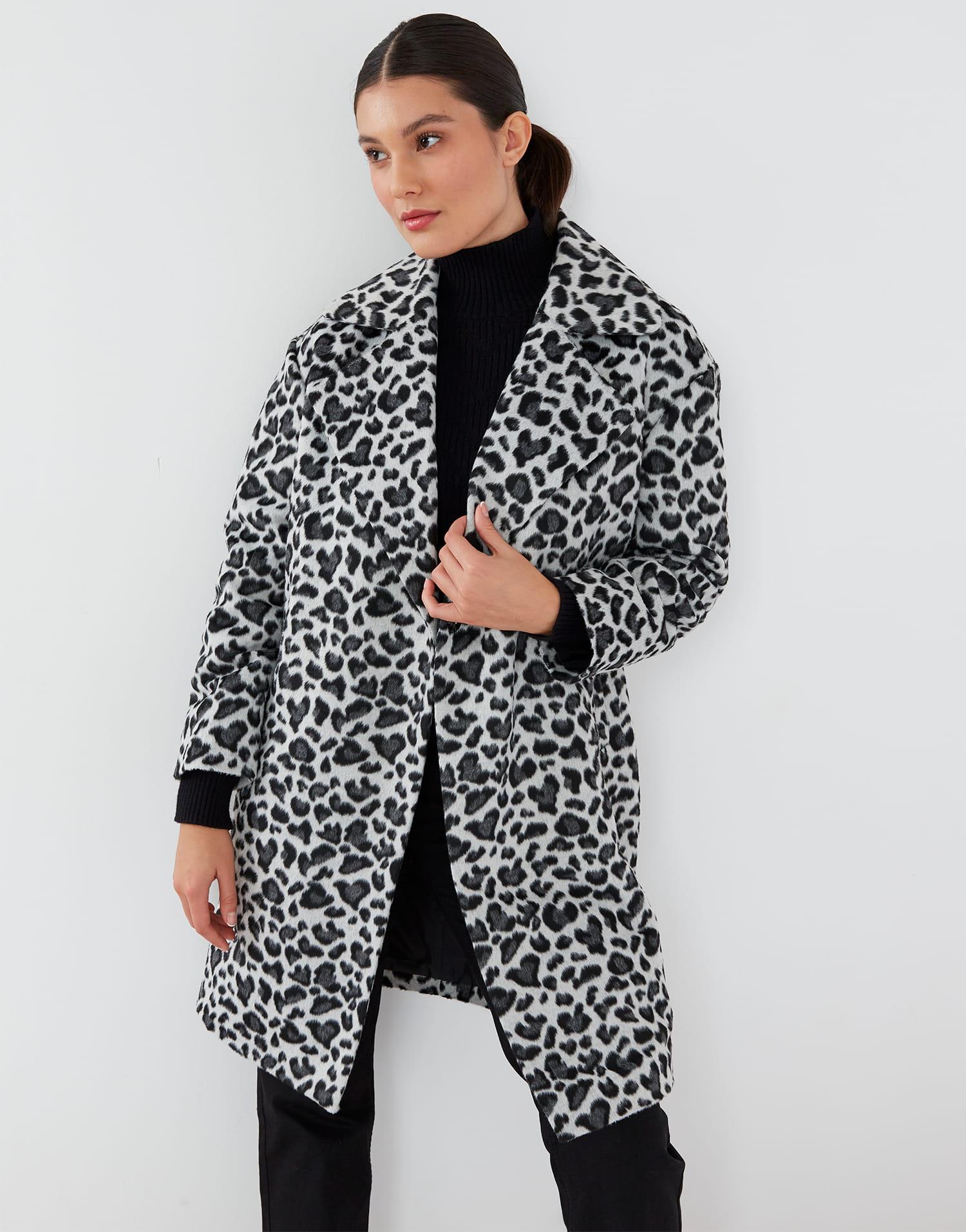 Manteau longueur genoux imprimé léopard