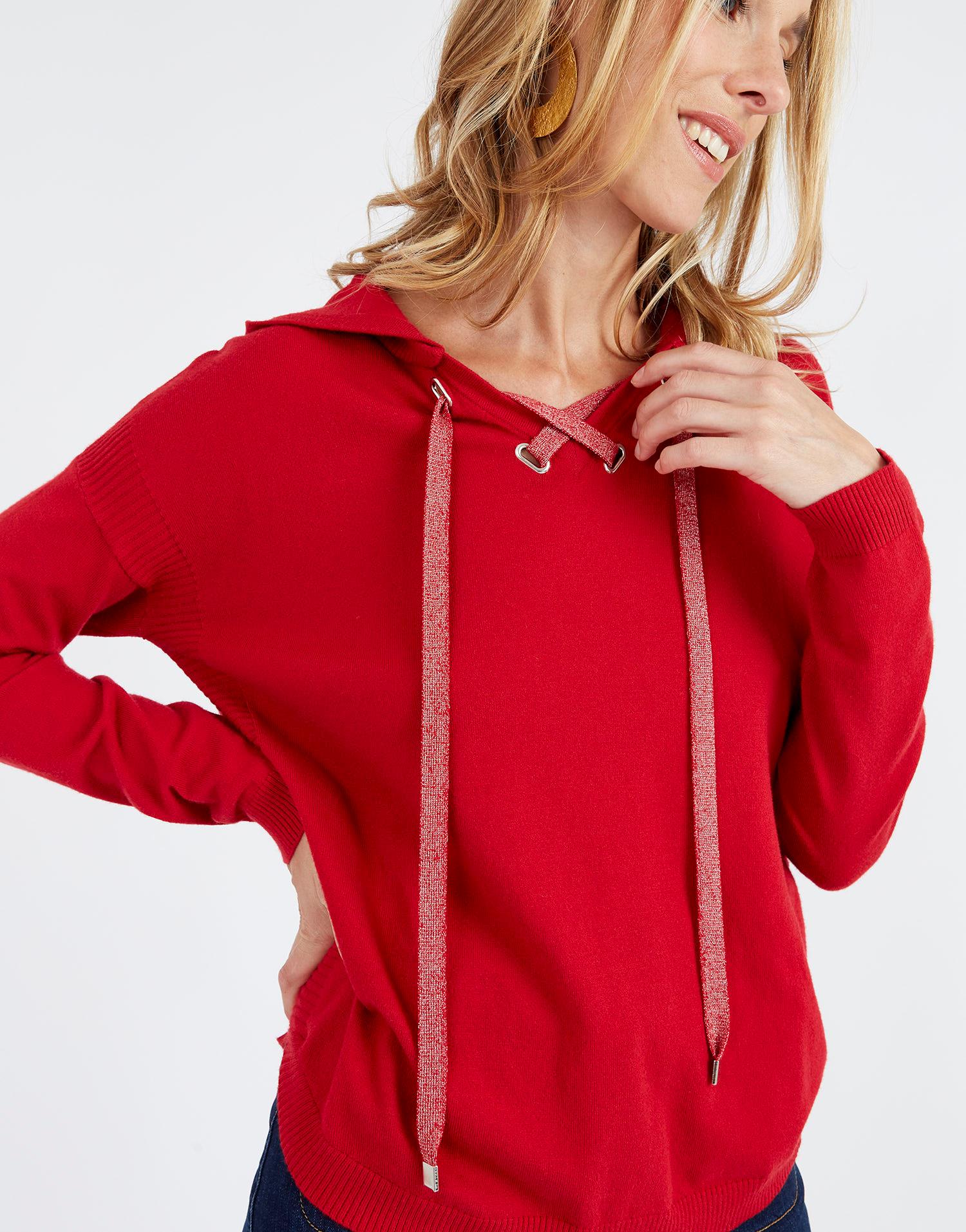 Pull fin uni rouge Femme