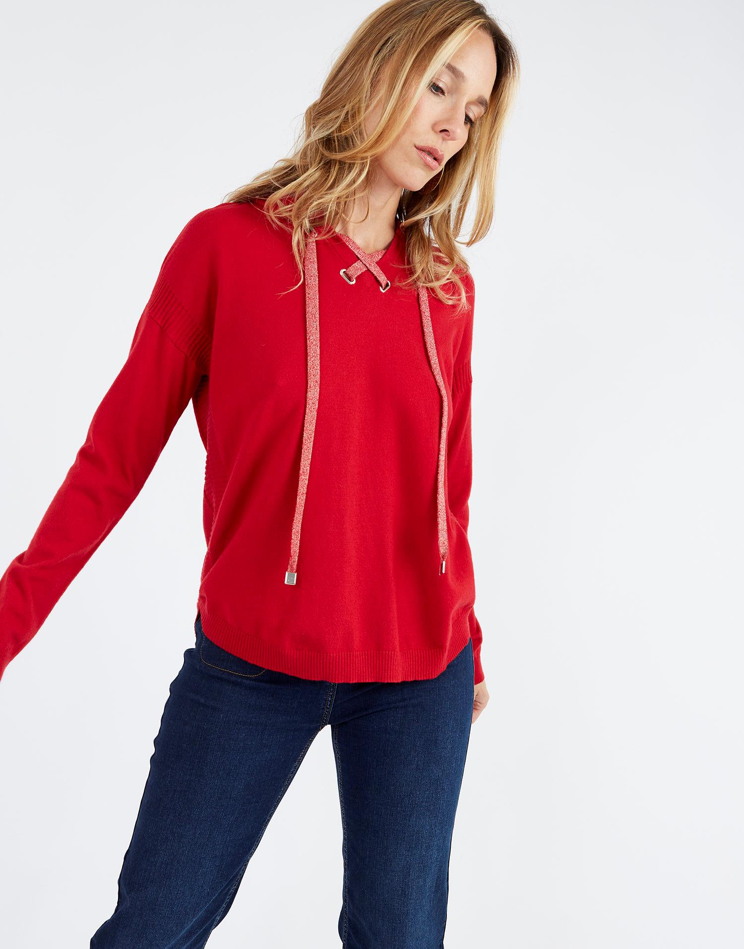 Pull fin uni rouge Femme