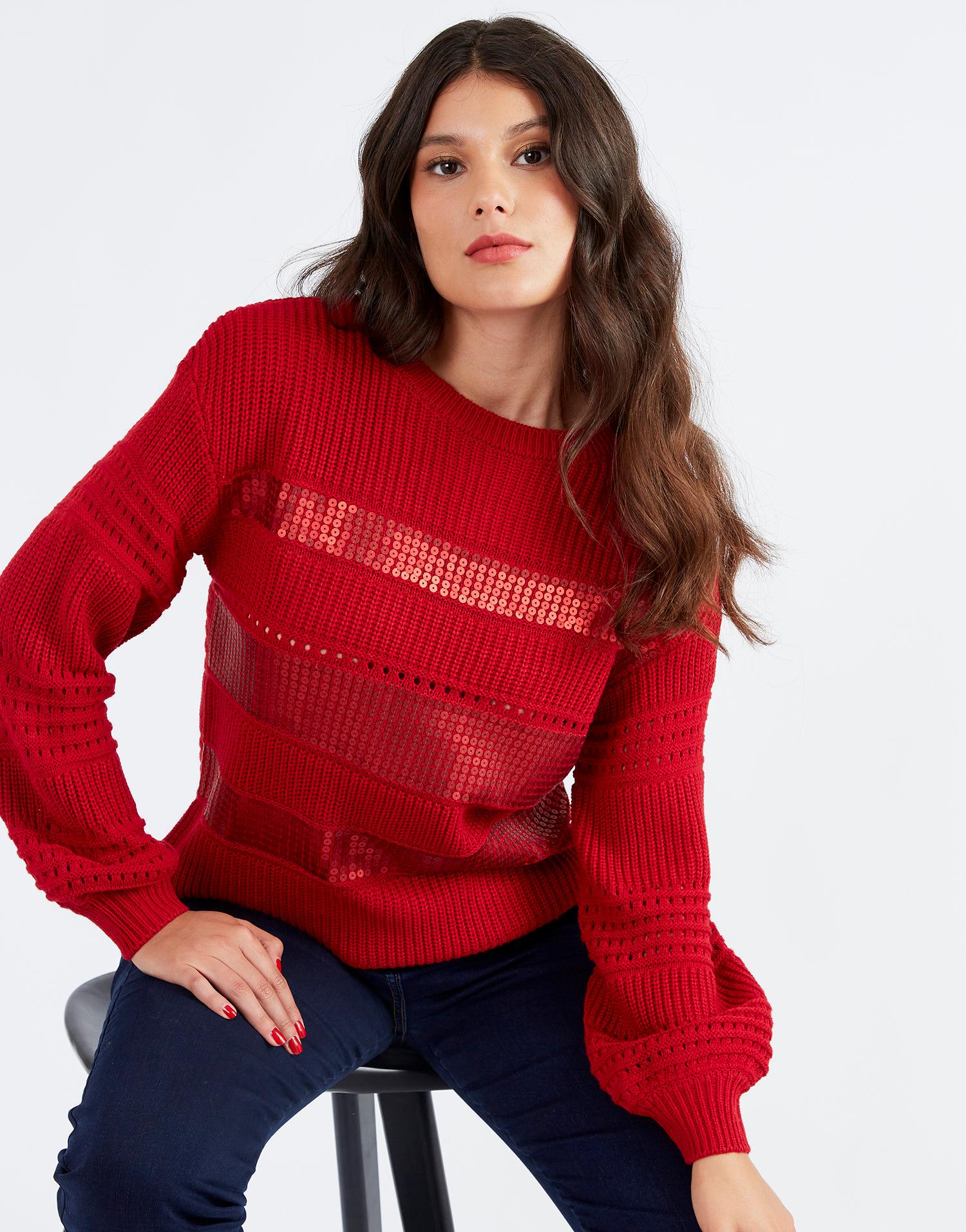 Pull laine rouge femme