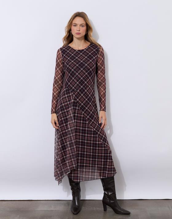 Robe midi à carreaux