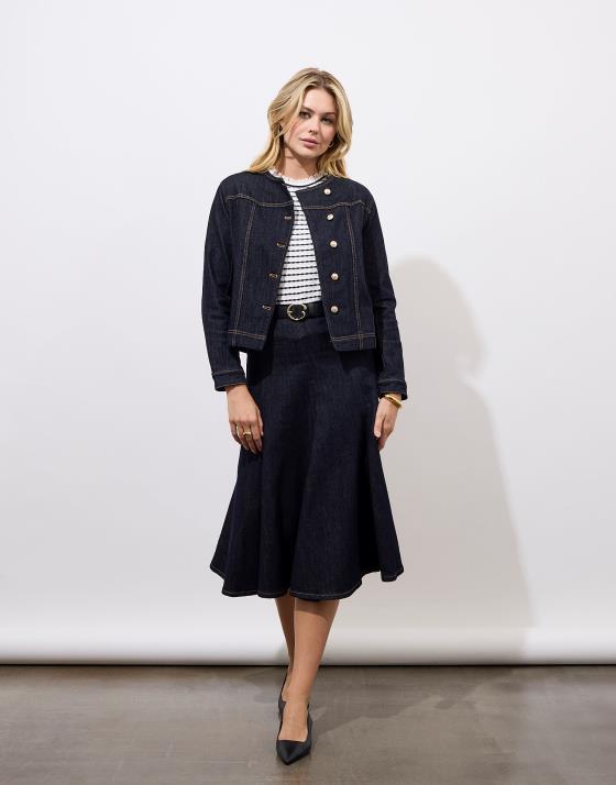 Jupe midi en denim unie