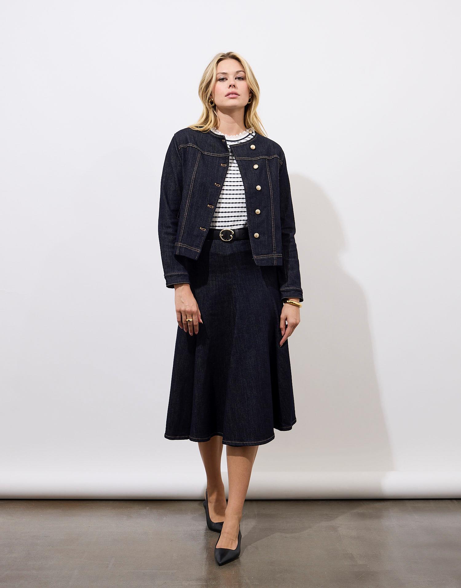 Jupe midi en denim unie