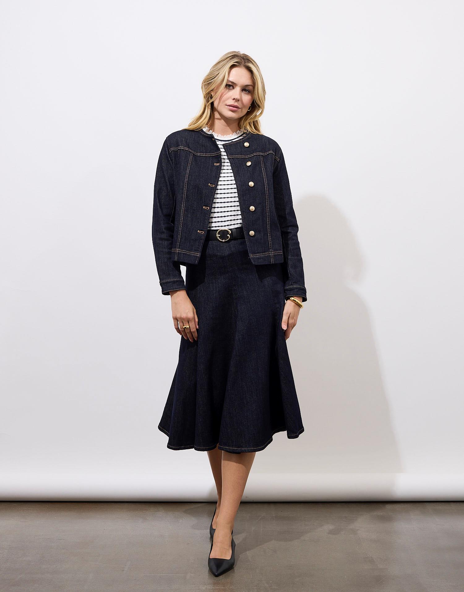 Jupe midi en denim unie