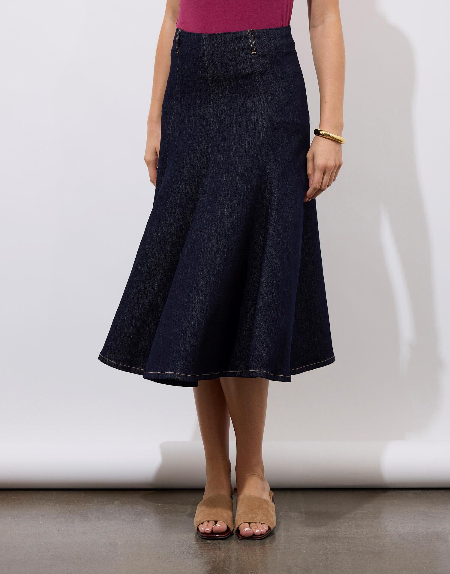 Jupe midi en denim unie