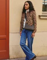 Veste courte en jacquard imprimé léopard