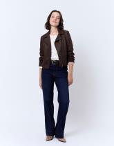 Perfecto court en suédine imprimé léopard