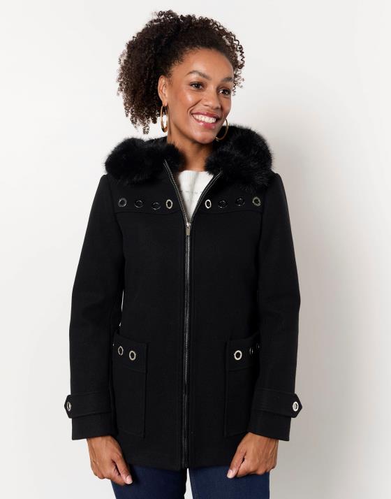 Manteau avec fourrure capuche femme best sale