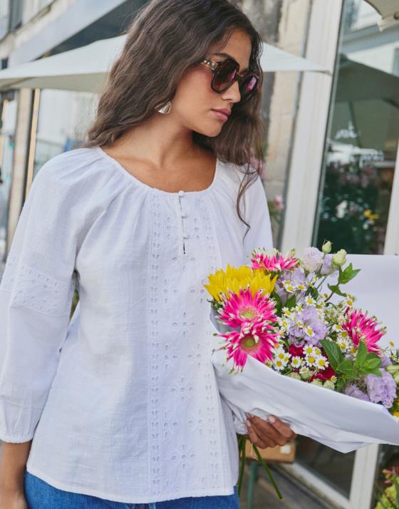 Blouse manches 3/4 unie