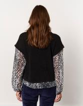 Top manches longues bi-matière uni décoré