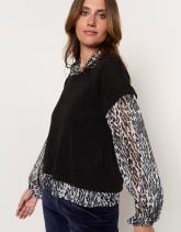 Top manches longues bi-matière uni décoré