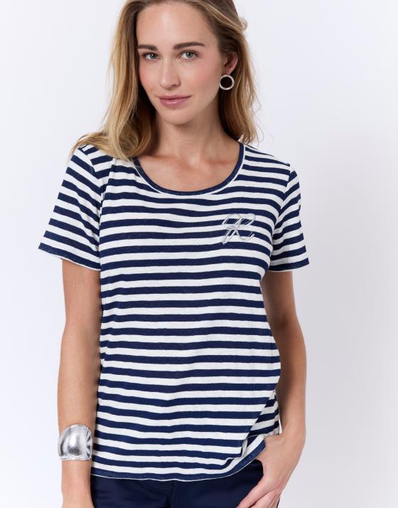 Tee-shirt marinière manches courtes en mélange coton rayé