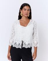 Gilet manches 3/4 en dentelle uni