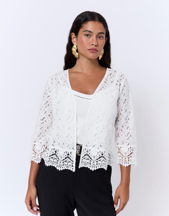 Gilet manches 3/4 en dentelle uni