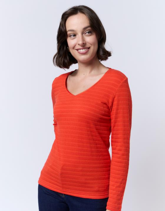 T-Shirt manches 3/4 en mélange coton uni