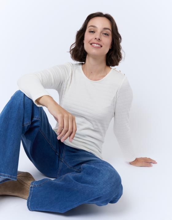 T-Shirt manches longues en mélange coton uni