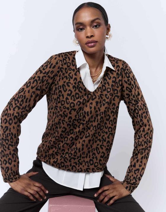 T-Shirt manches longues imprimé léopard