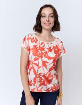 Top manches courtes bi-matière imprimé à fleurs