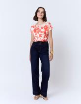 Top manches courtes bi-matière imprimé à fleurs