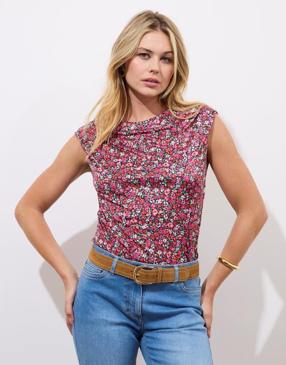 Top sans manches imprimé à fleurs