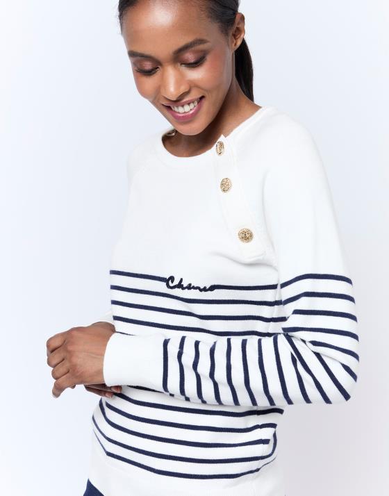 Pull marinière à message marine Femme RIU PARIS