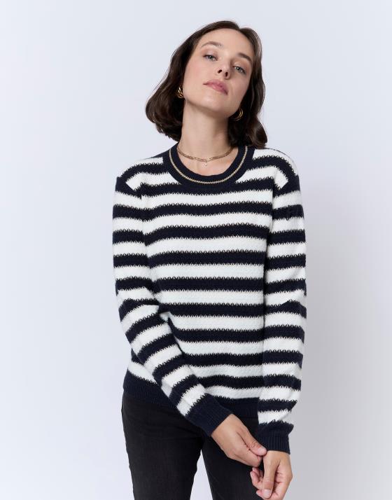 Pull épais en mélange laine rayé