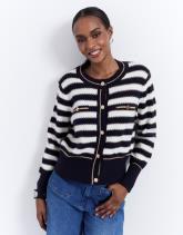 Gilet court en mélange laine rayé