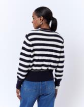 Gilet court en mélange laine rayé