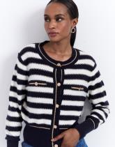 Gilet court en mélange laine rayé