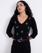 Pull fin uni décoré