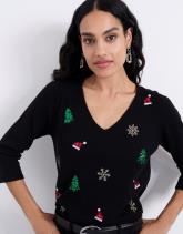 Pull fin uni décoré