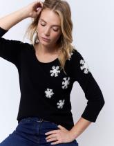 Pull fin uni décoré