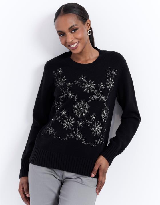 Pull épais uni décoré