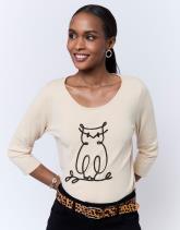 Pull fin uni décoré