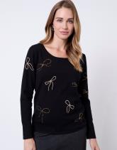 Pull fin uni décoré