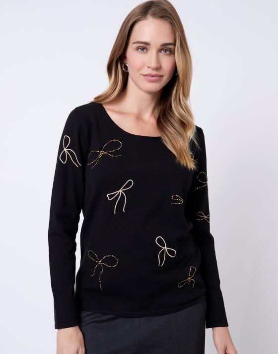 Pull fin uni décoré