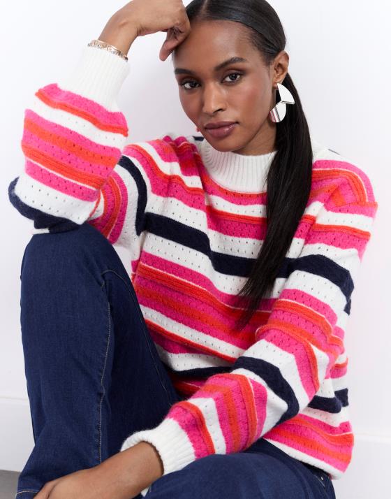 Pull Femme Rayé Multicolore À Col En V - France