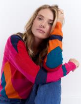 Pull fin en mélange cachemire color bloc