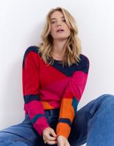 Pull fin en mélange cachemire color bloc