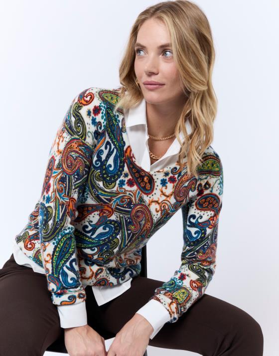 Pull fin en mélange cachemire imprimé