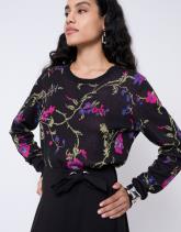 Pull épais en mélange coton Jacquard motif fleurs