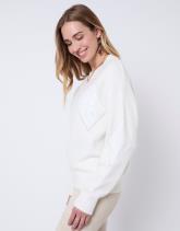 Pull épais en mélange laine uni décoré