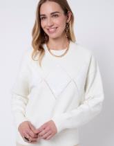 Pull épais en mélange laine uni décoré