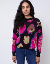 Pull épais Jacquard motif fleurs
