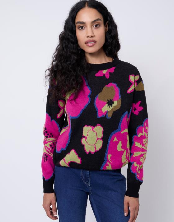 Pull épais Jacquard motif fleurs