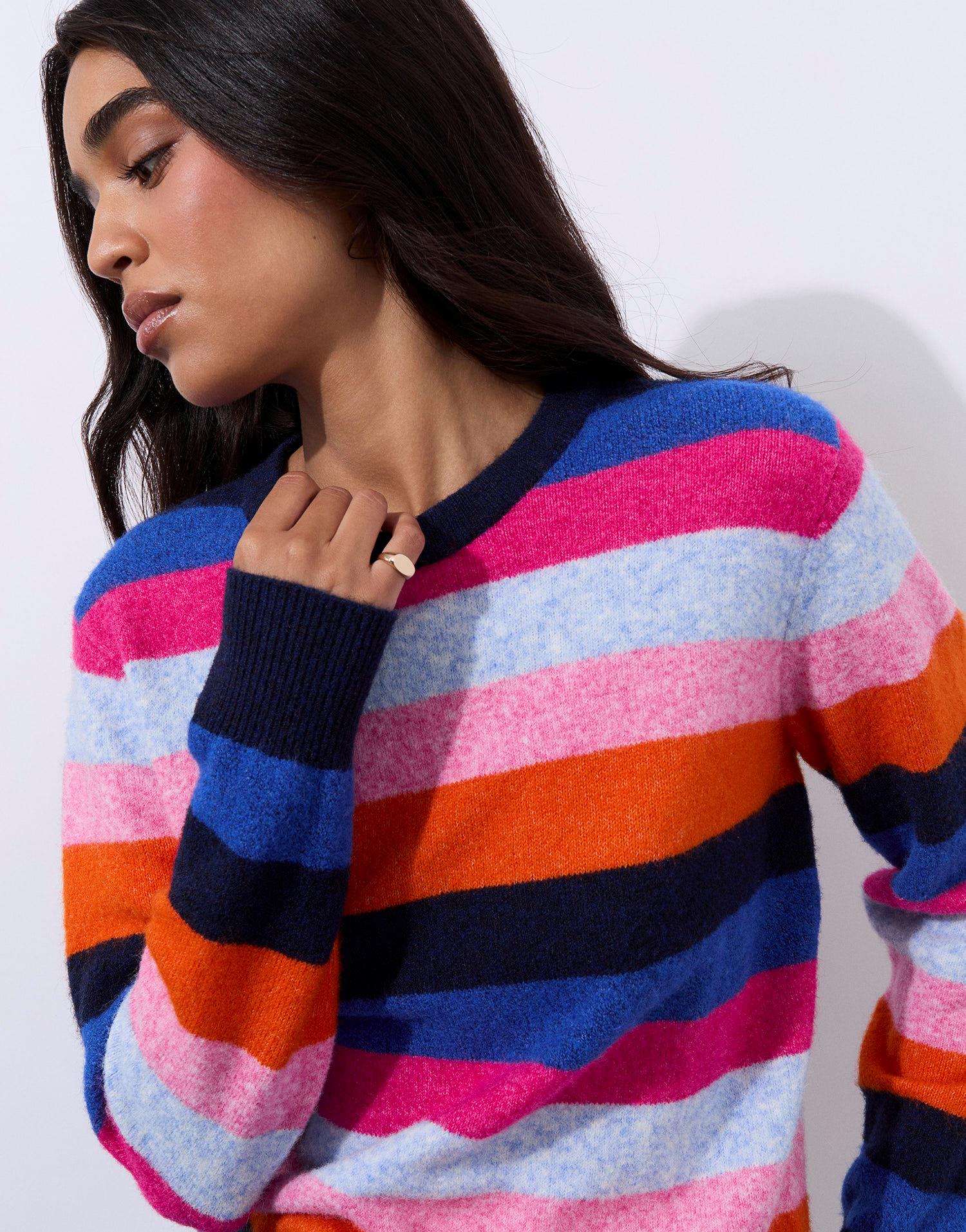 Pull épais en mélange laine rayé