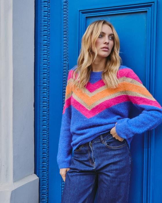 Pull épais en mélange laine à larges rayures