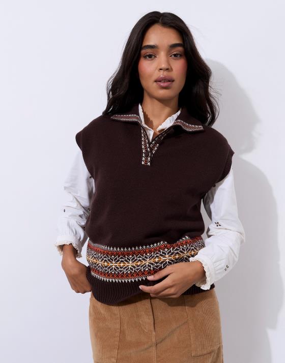 Pull épais en mélange laine uni décoré