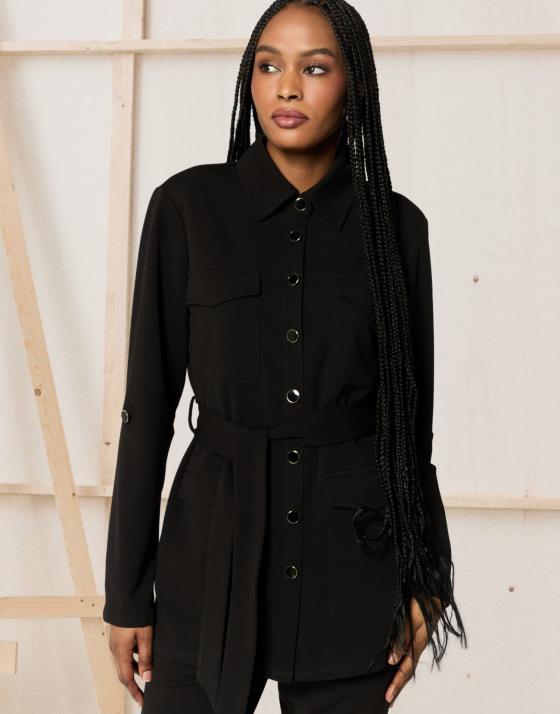 Vêtement Riu Veste Manteau Daim Noir Femme Veste Mi-longue Unie